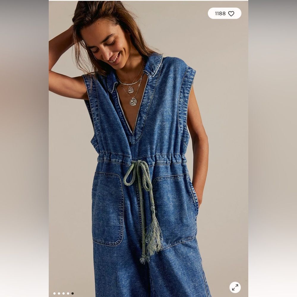 New Free People We The Free Lantana Cropped Coverall - Picture 2 of 8
